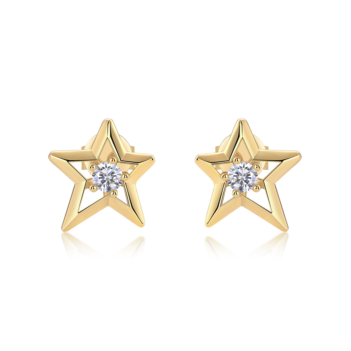 S925 Sterling Silver Star Stud Earrings, 3mm D-VVS1 Moissanite, Platinum Plated 2.1g Women's Jewelry Gift Box