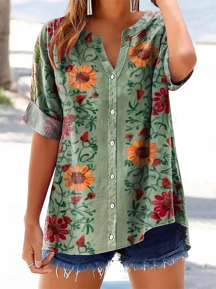 3D-printed Womens Casual Floral Short-sleeve Top