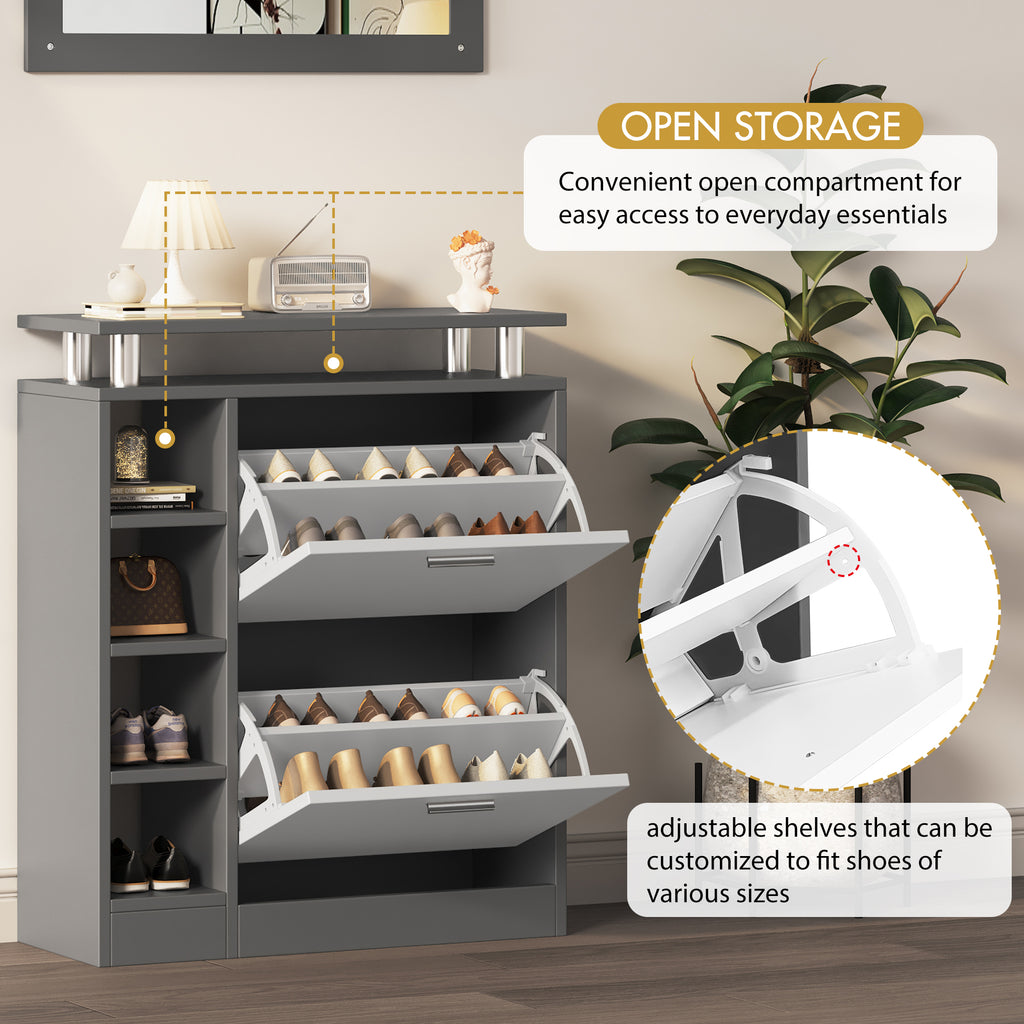 Wandgarderoben-Set 80 X25 X96.5 Cm, Inkl. Spiegel, 2 Wandpaneelen, Einer Regalwand Und Einem Schuhschrank, Korpus Anthrazitgrau Matt, Flurmobel, Flurtrockenstander, Flurgarderobe, Schuhwechsler-Set,