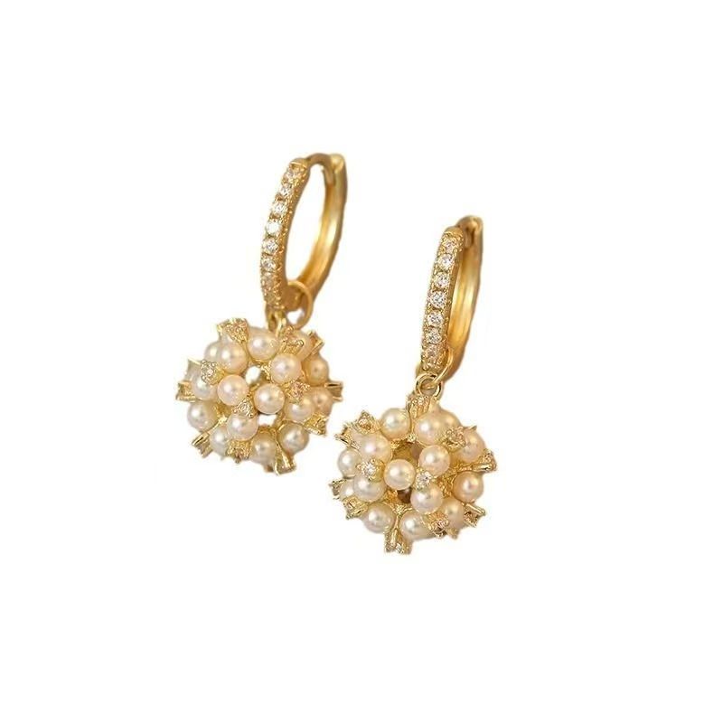Hong Kong Style Pearl & Zircon Hoop Earrings For Women, New Versatile Personalized Exquisite High-End Fashion Elegant Stud Ear Jewelry