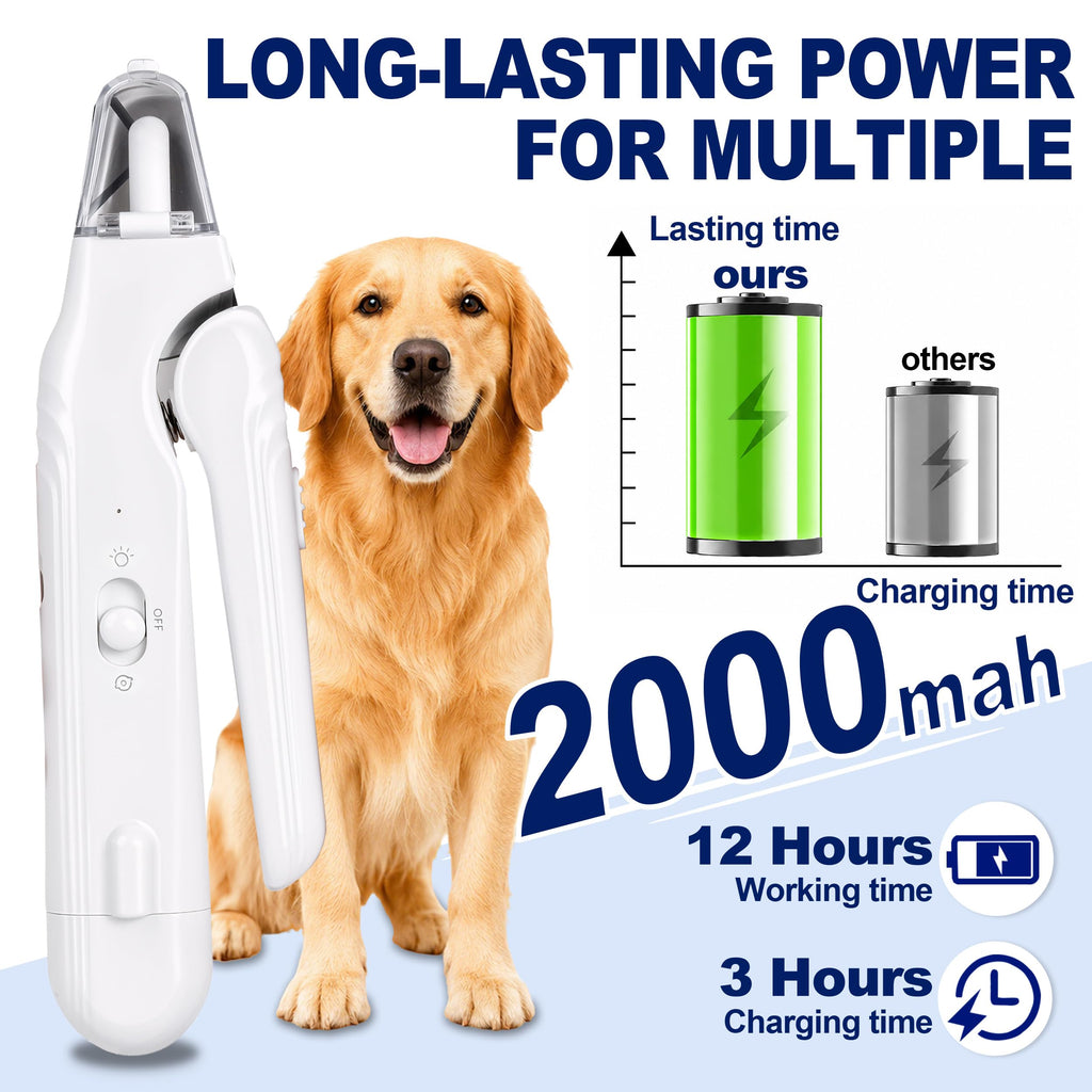 2-in-1 Dog Nail Clippers With Light - Electric Pet Nail Grinder Quiet For Small Large Dogs & Cats, LED Prevent Over Cutting, USB-C Rechargeable Safety Guard Grooming Kit For Black Nails