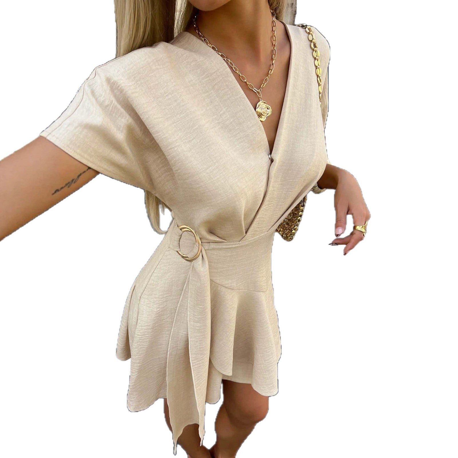 Figure-flattering Asymmetric Soft-style V-neck Dress