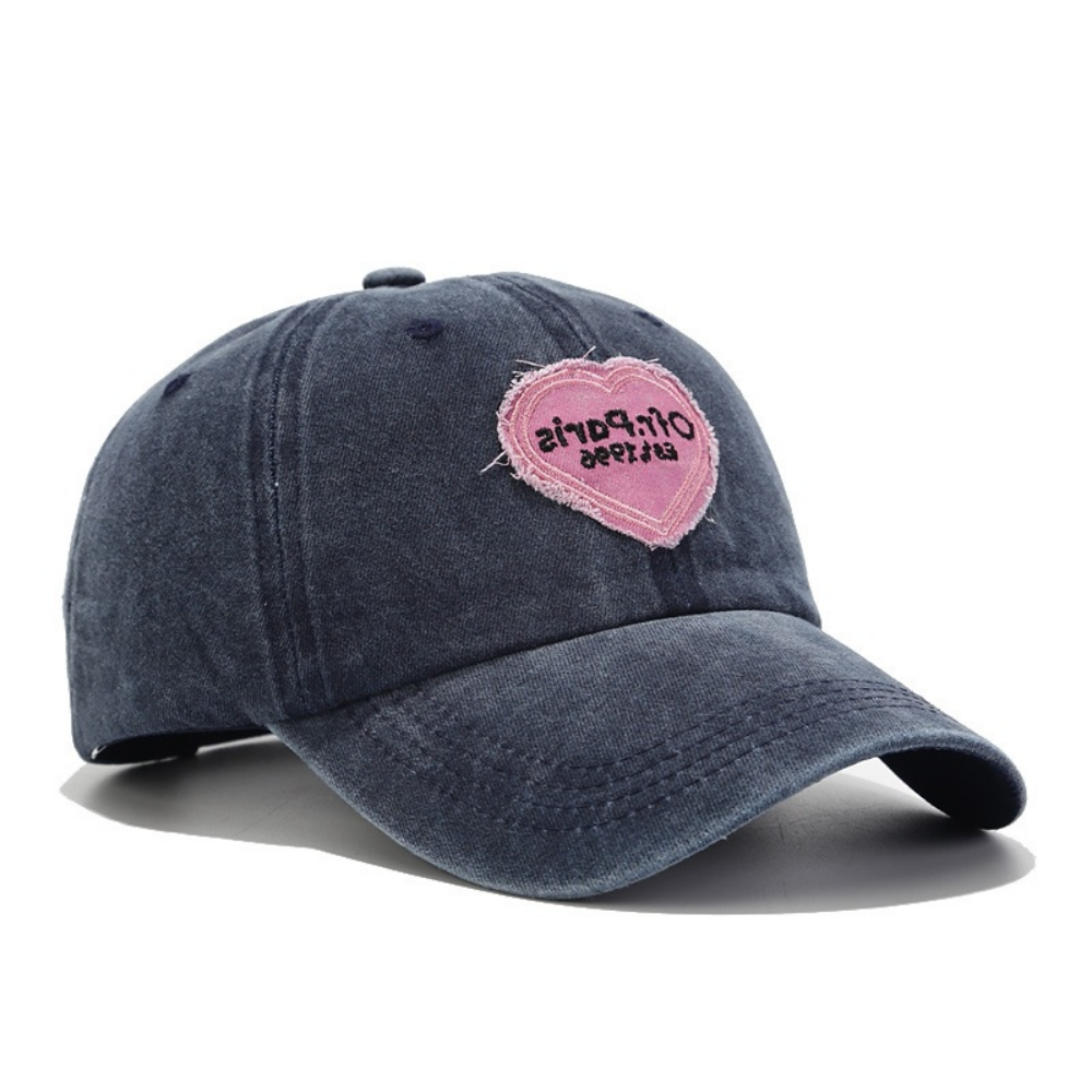 Women's Washed And Distressed Heart-patterned Patchwork Embroidered Baseball Cap For Street Wear At Music Festival, Fashionable And Sweet-cool Style, Sun Protection Hat