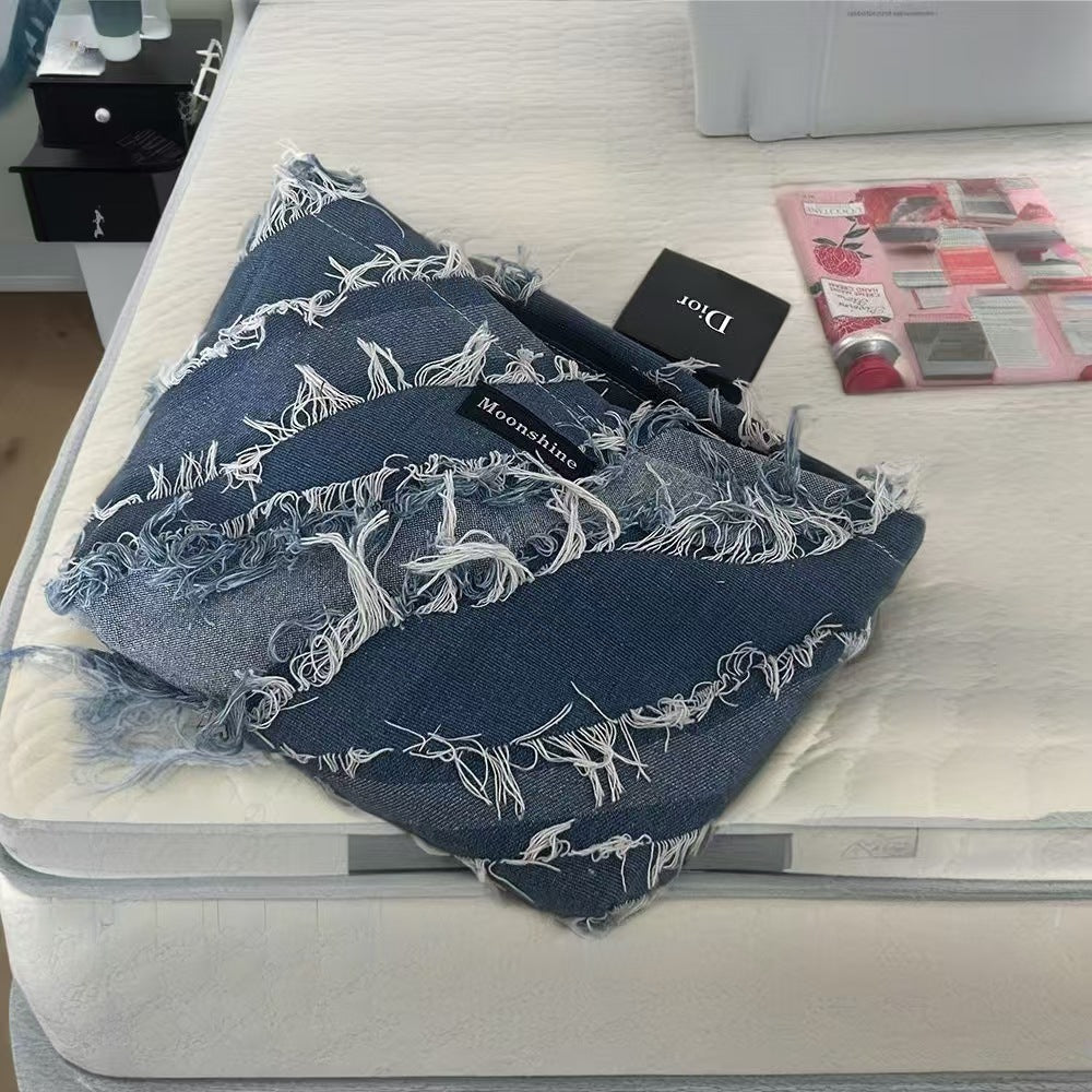 Denim Tassel Large-Capacity Storage Organizer Bag