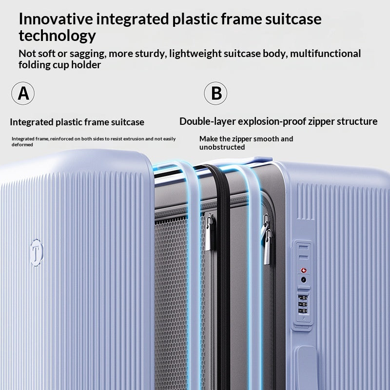 Large-capacity Plastic-frame Zippered Suitcaselightweight Sturdy And Durable PC Material