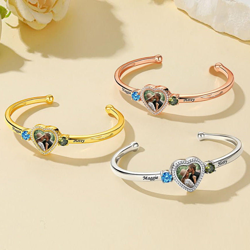 Birthday Stone Bracelet With Female Personality Engraved Name Handpiece