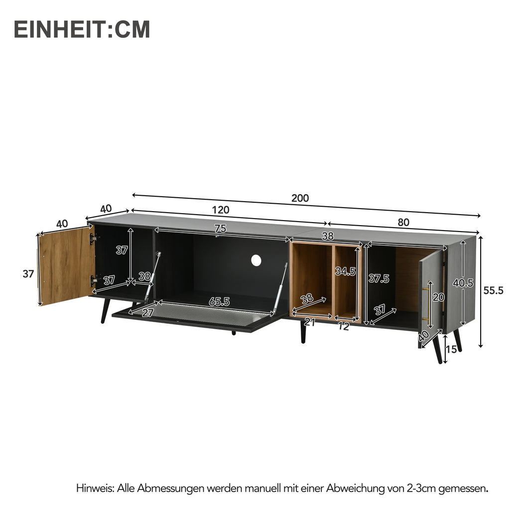 307691692GAA Elegant TV Cabinet, 200x40x55.5 Cm, Dark Wood, Grey And Wood Grain, Suitable For A 90 TV