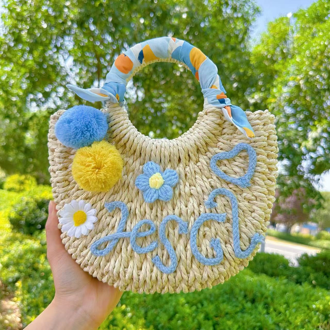 Mothers Day DIY Straw Bag Kit With Felt Letter Poms