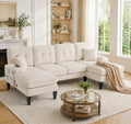 Modern 4-seater U-sofa With Double Chaise Longue  Made Of Soft Corduroy Fabric, With Comfortable Upholstery, Modern Backrest And Robust Construction. Perfect For Any Living Room Concept.Beige