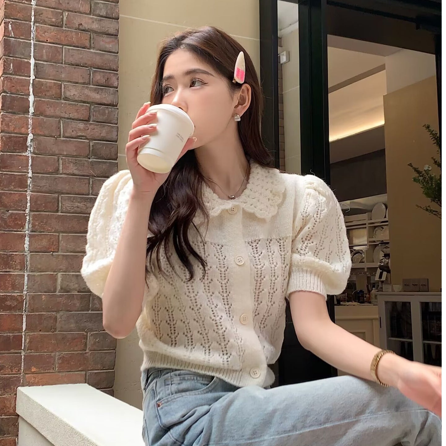 Spring Summer Womens Short Knitted Top