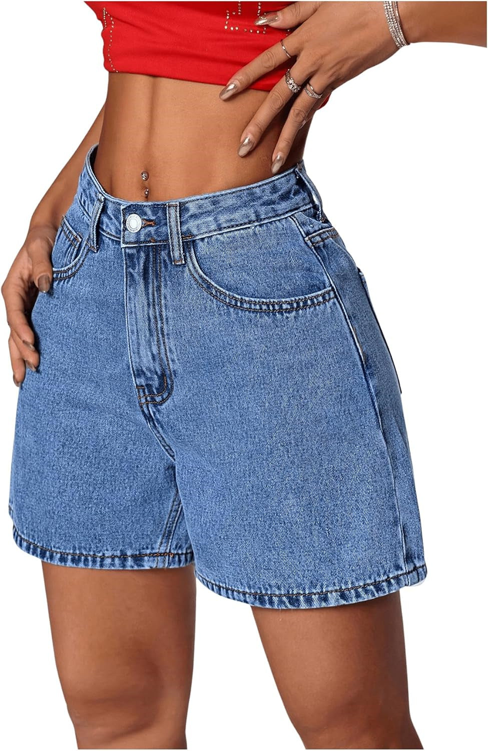 Womens Stylish Straight-leg Slim-fit Denim Shorts