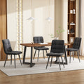5-piece Dining Set With Table And 4 Chairs, Modern Kitchen Table Set, Wood Grain Kitchen Table With Black Metal Legs, MDF Tabletop In Walnut Color, Dark Gray Velvet Dining Chairs