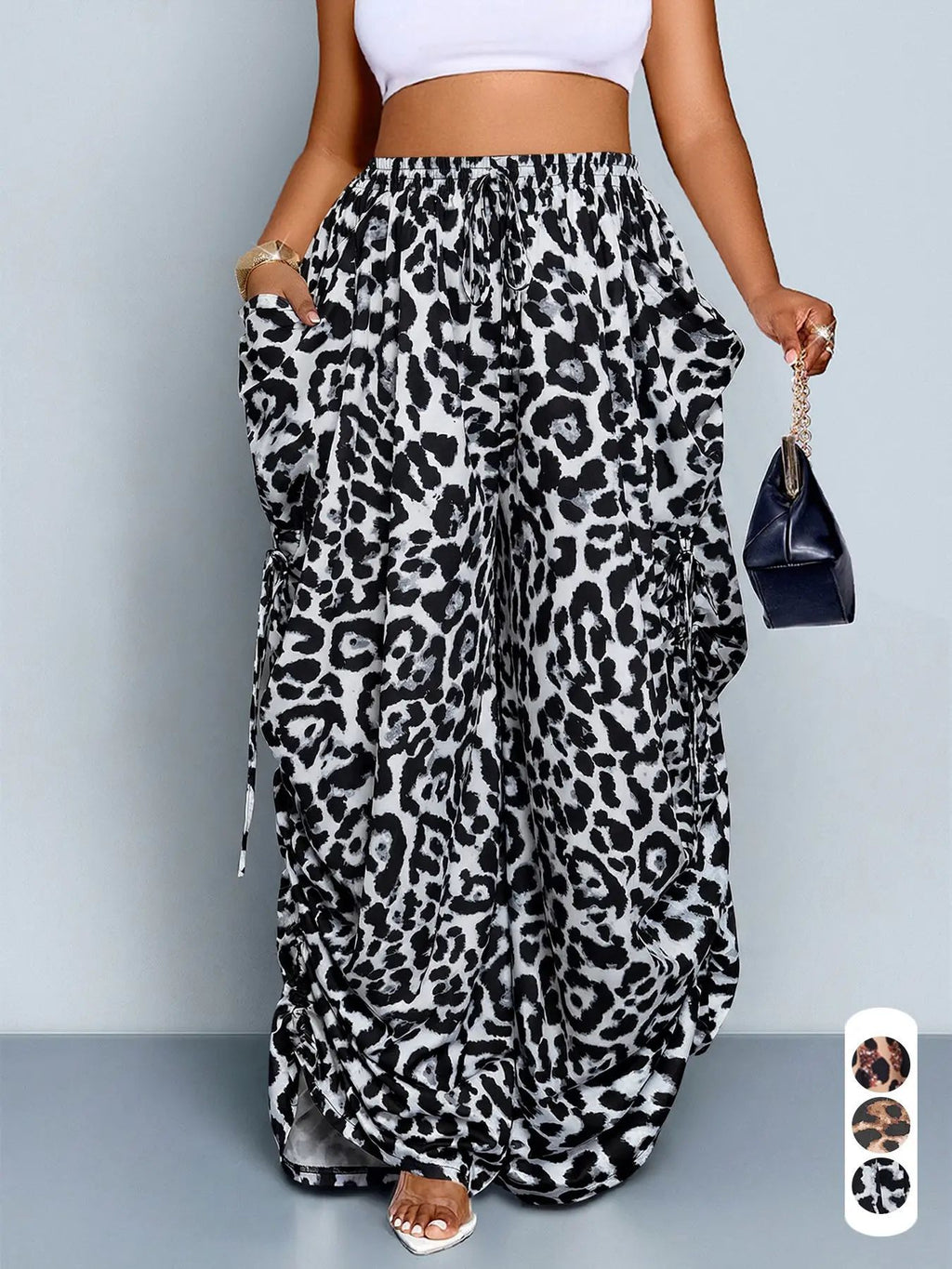 High-waisted Versatile Leopard-print Wide-leg Pants