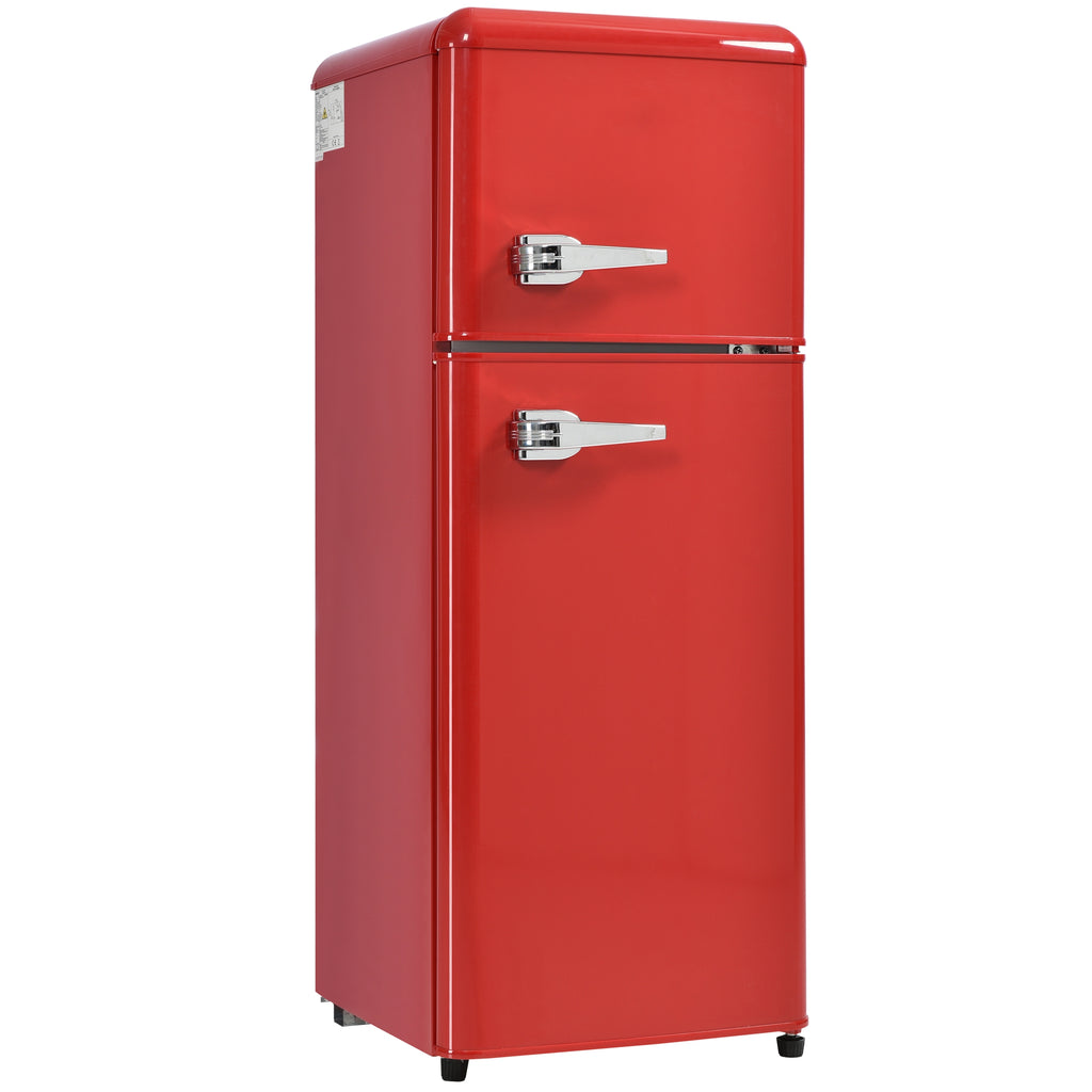 Retro Fridge-freezer Combination105.5 Cm High, 41 Cm Wide, Two-door92-liter Total Capacity, 28-liter Freezer Capacity. Features Door Shelves And Glass Shelves. 116 KWhyear, Temperature Range