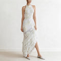 Sleeveless Off-shoulder Dress With Three-dimensional Embroidery And Ruffled Hem