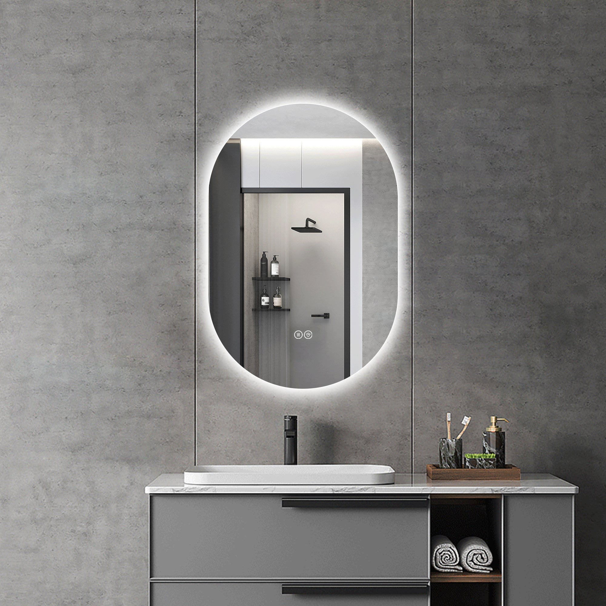 24 In. X 36 In. Capsule LED Backlit Bathroom Mirror With Anti-Fog, 3-Color Temperature, Stepless Dimming, Memory Function, IP44 Waterproof, Horizontal Or Vertical Mount