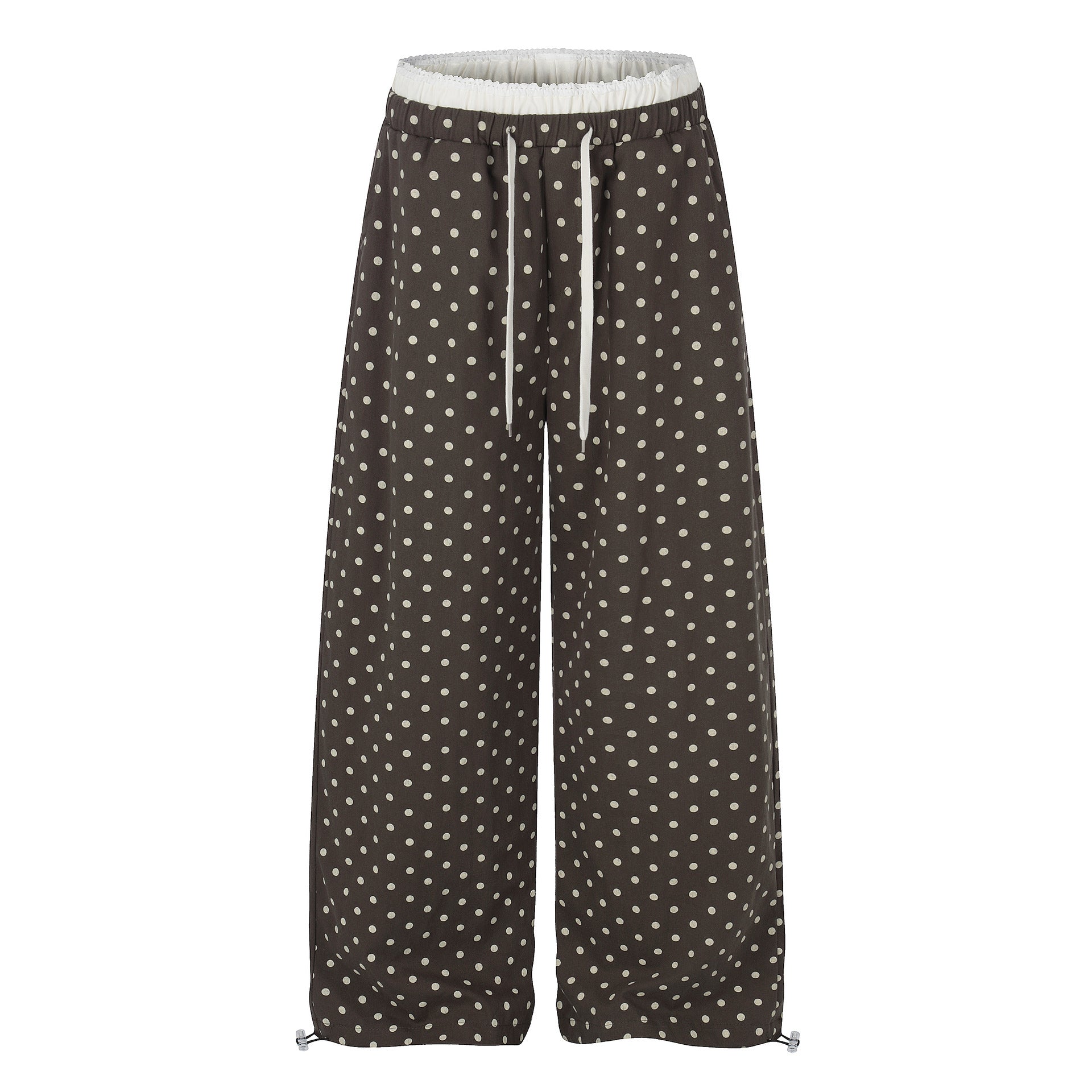 Ruffle-trimmed Printed Straight-leg Pants In Solid Color