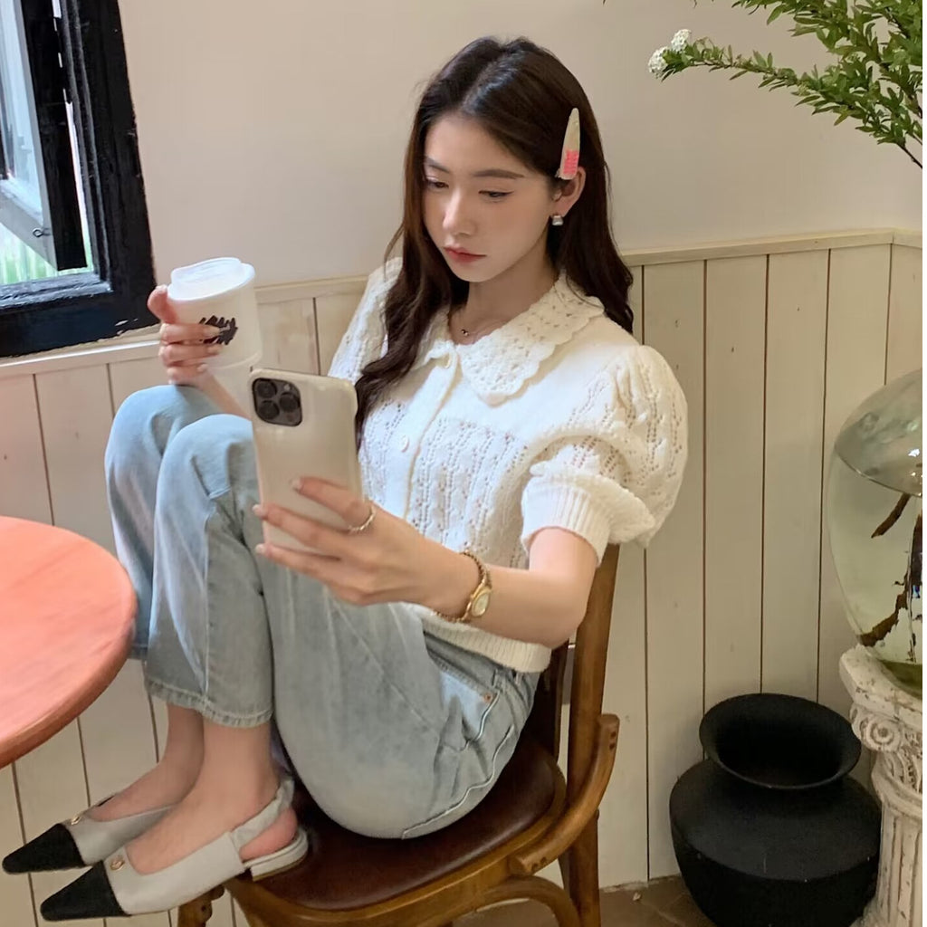 Spring Summer Womens Short Knitted Top