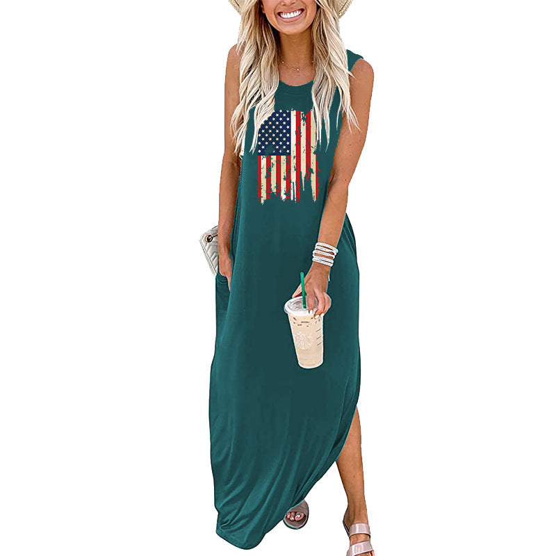 European And American-style Fashionable Sleeveless Pocketed Dress For Women