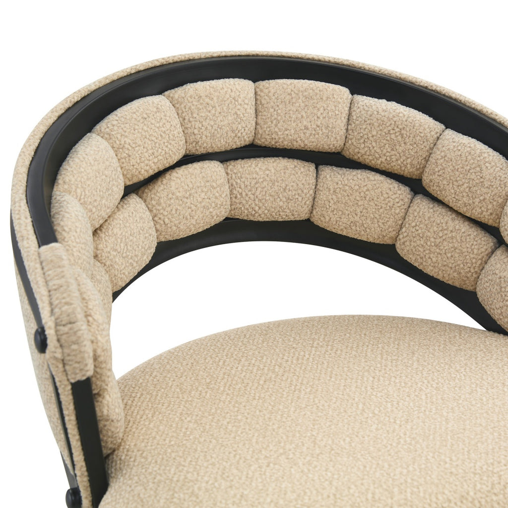 Set Of 2 Beige Chenille Bar Stools With Black Iron Legs, Modern Kitchen Island Counter Height Stools