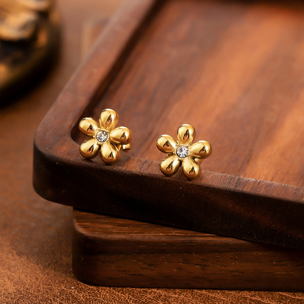 Half Sunflower French Vintage Stainless Steel Studs Minimal High-End Women Earrings