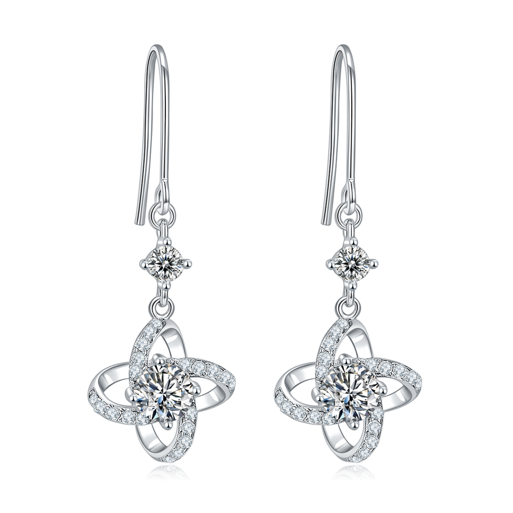 S925 Sterling Silver Clover Dangle Earrings, 0.5ct D-VVS1 Moissanite & Lab-Grown Gemstones, Platinum Plated Hook Earrings For Women With Gift Box
