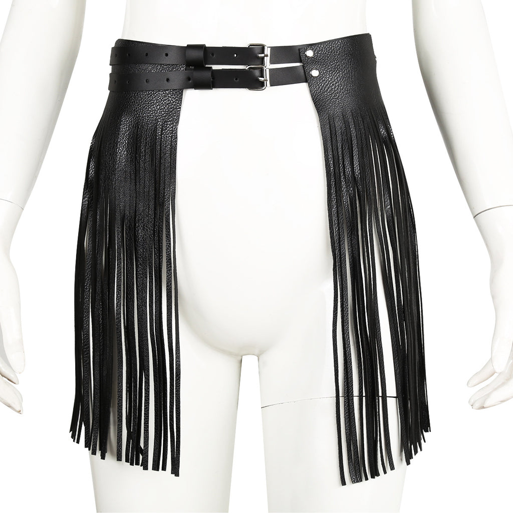 Women's Fashion Simple Tassel Harness Skirt Belt Set