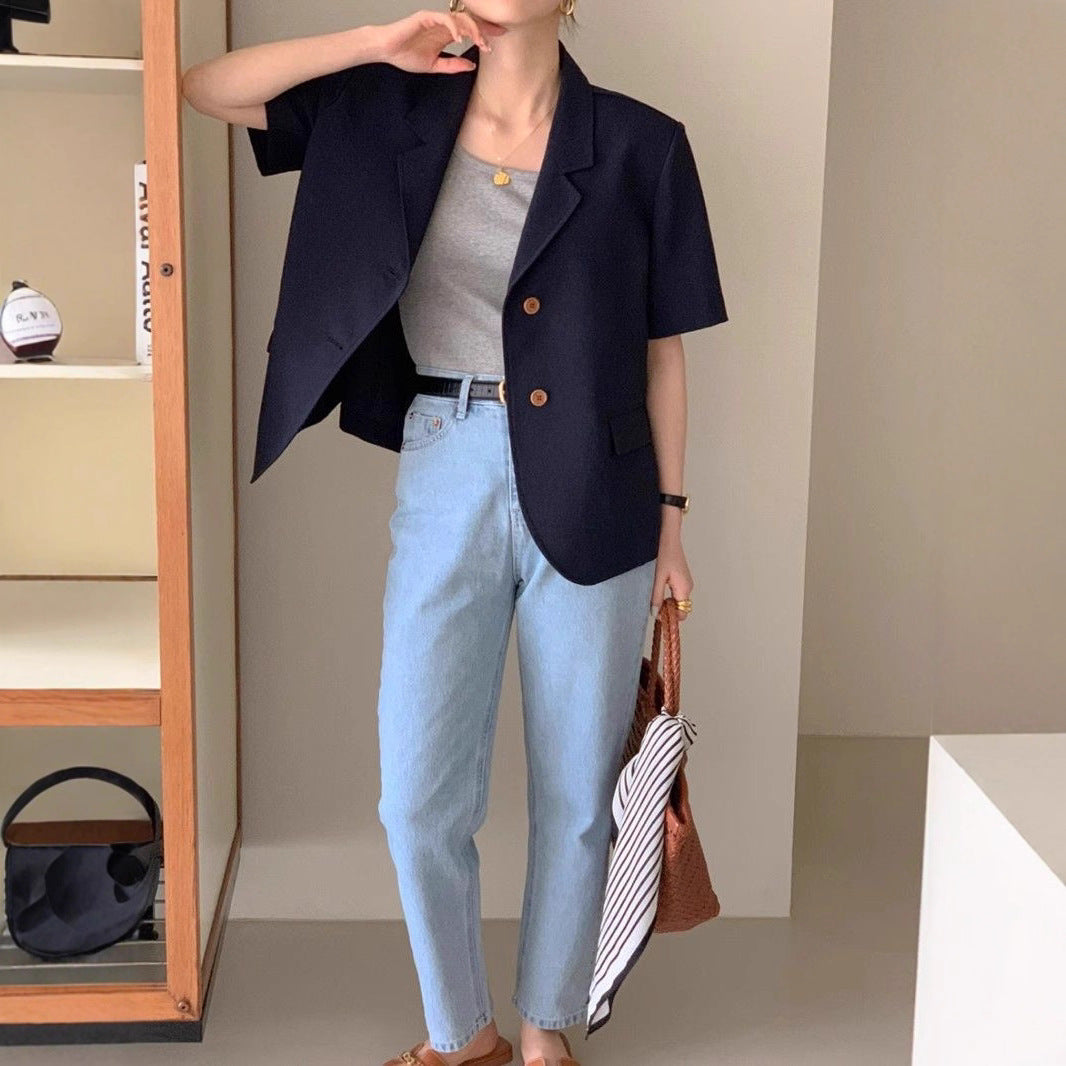 Single-breasted Two-button Relaxed-fit Versatile Casual Short-sleeve Blazer