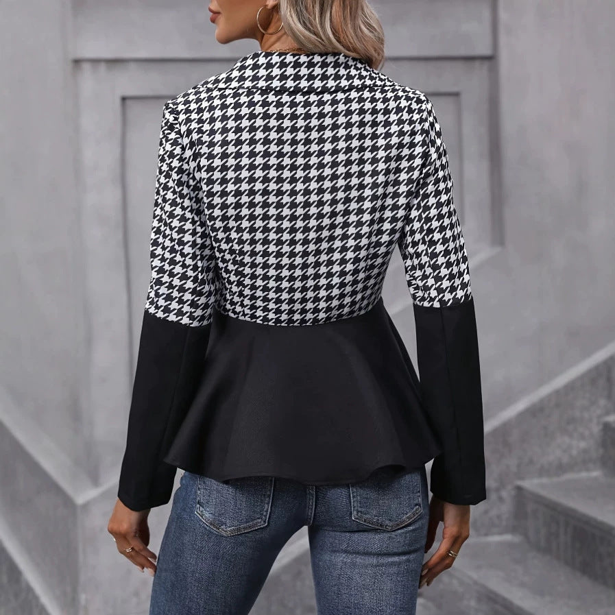 Houndstooth-textured Gradient-button Womens Jacket