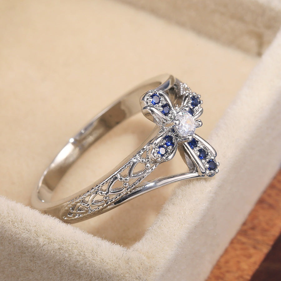 Western-style Light-luxury Womens Hollowed-out Micro-paved Zircon Ring