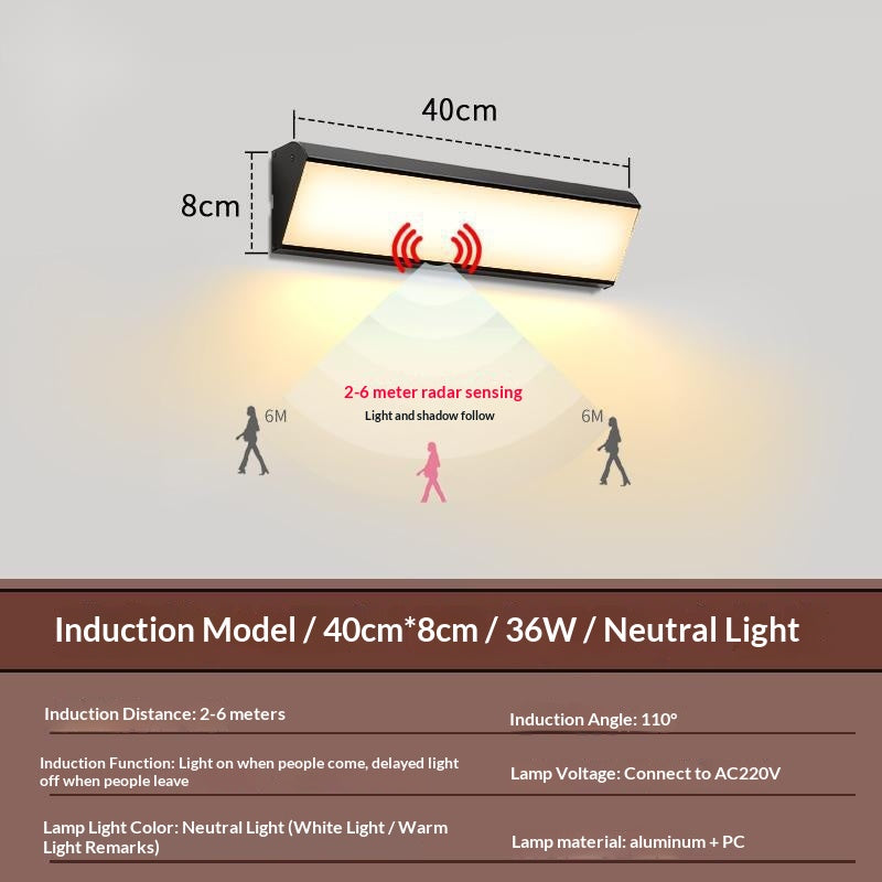 Villa Perimeter Fence, Balcony, Corridor Outdoor Waterproof Human-body Induction Wall Lamp