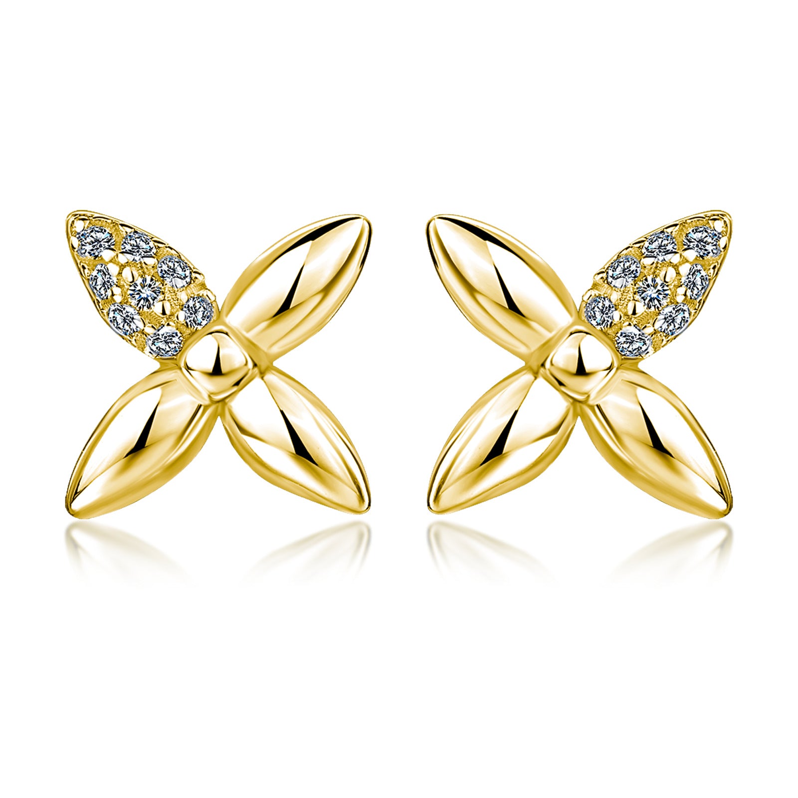S925 Sterling Silver Four Leaf Stud Earrings, D-VVS1 Moissanite Pave Petal, Platinum Plated 2.1g Elegant Women's Jewelry Gift Box