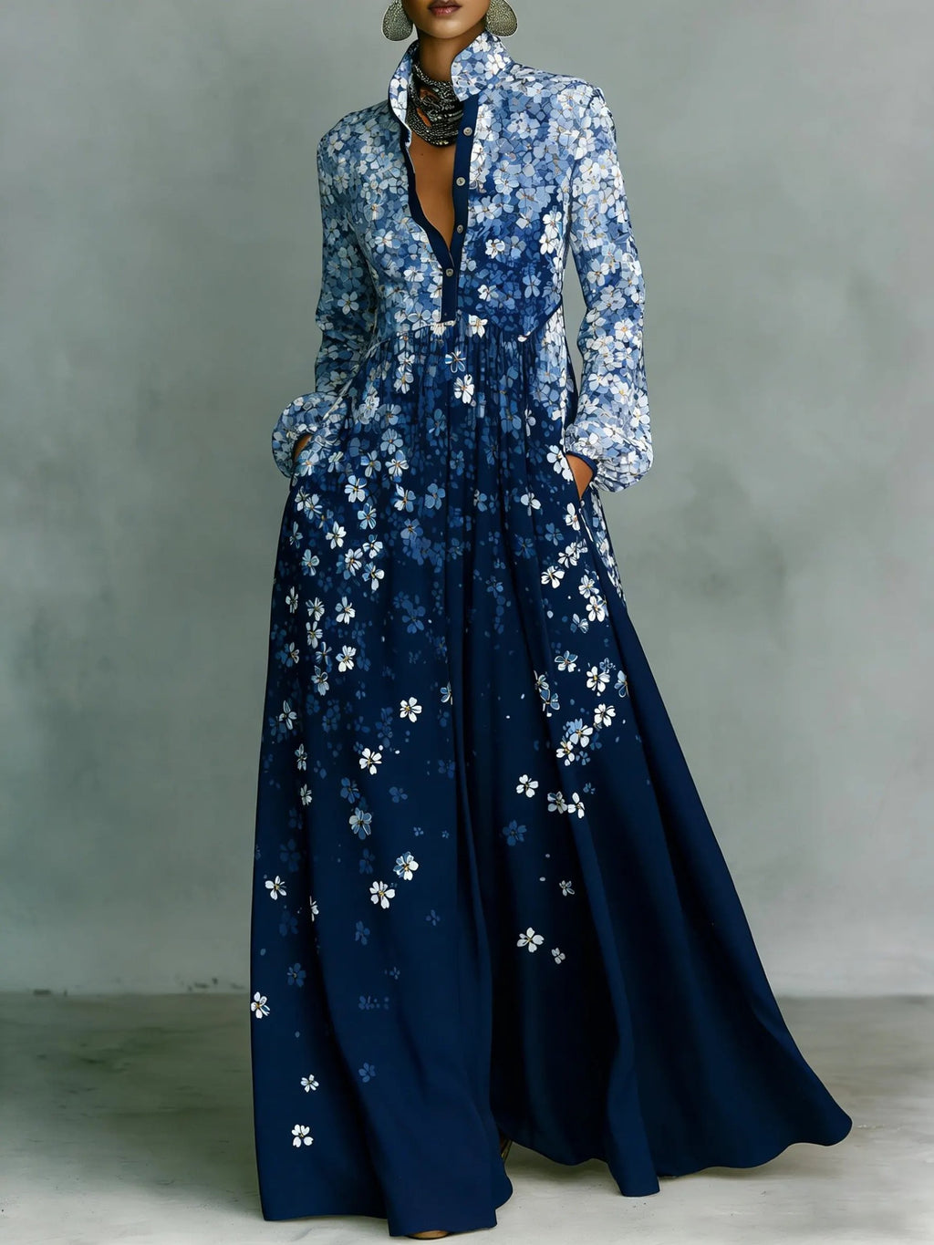 Womens Retro Casual Waist-Cinching Printed Dress