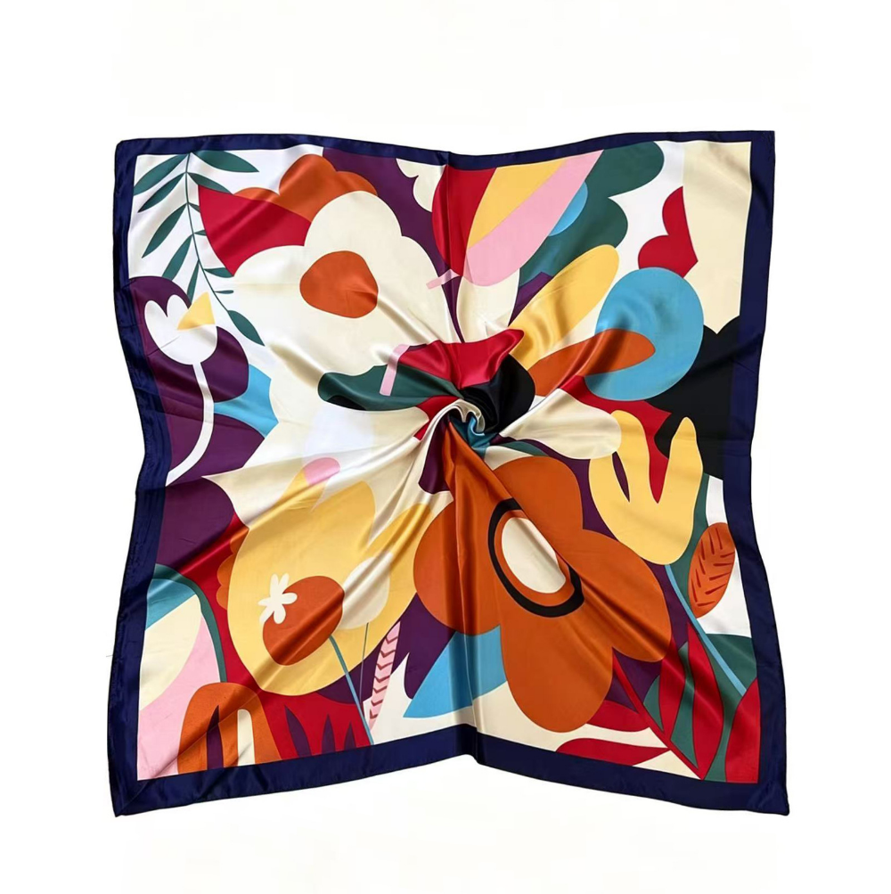 Abstract Floral Imitation Satin Square Scarf, Retro Decorative Scarf, Fashionable And Versatile Summer Lightweight Headscarf