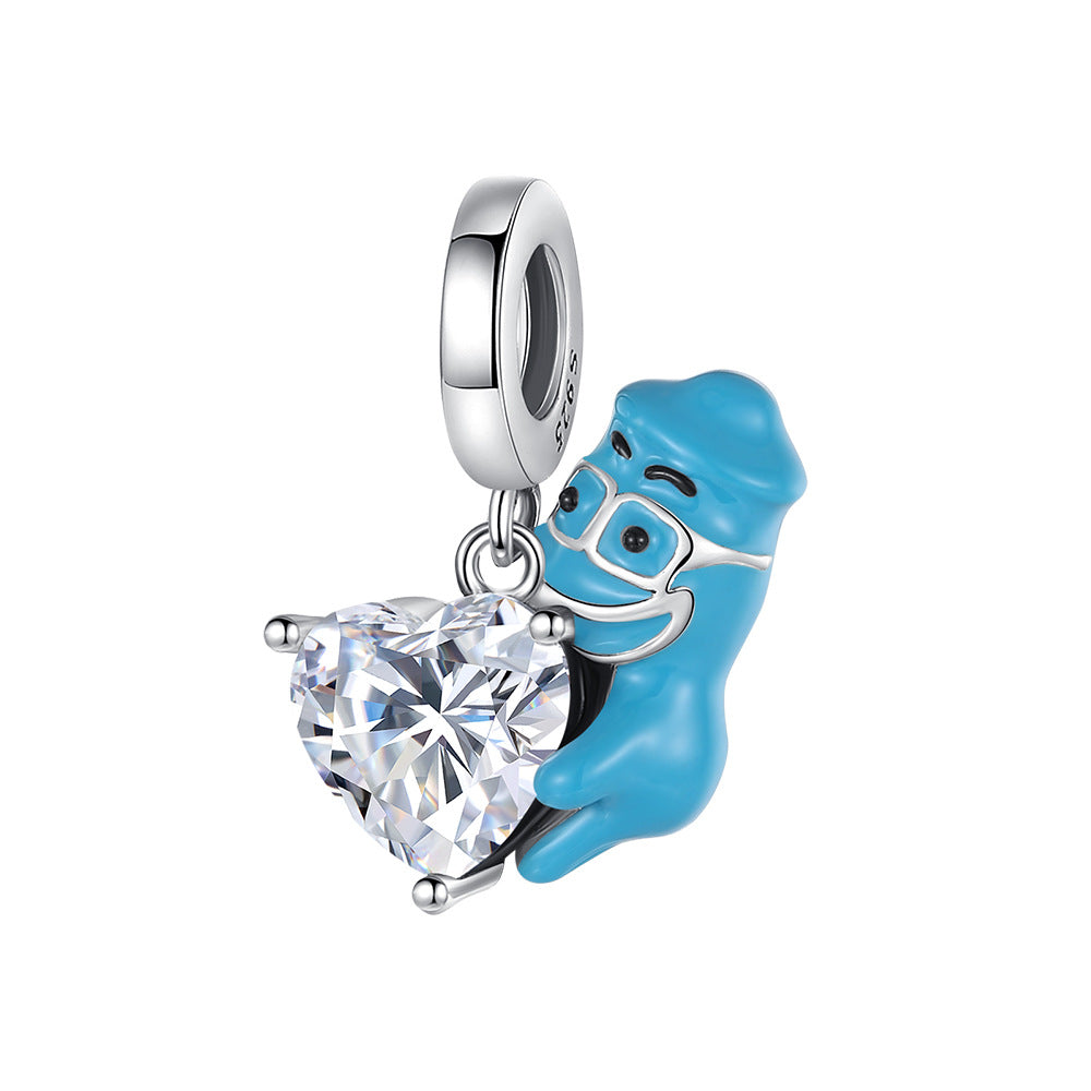 Blue Dripping-Oil Zircon Cute Animal Bead Pendant