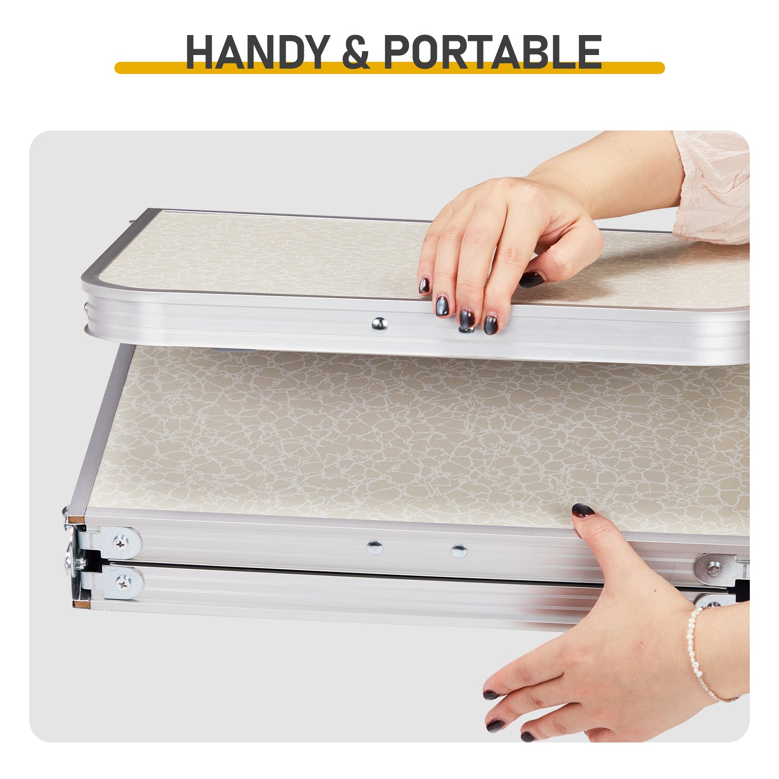 4ft Aluminum Folding Camping Table With 2 Large Storage Compartments, Portable Outdoor Picnic BBQ Buffet Serving Table