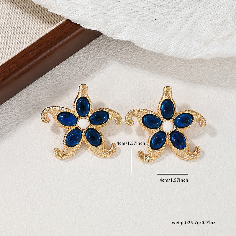 Irregular Neptune-inlaid Handmade Flower Earrings