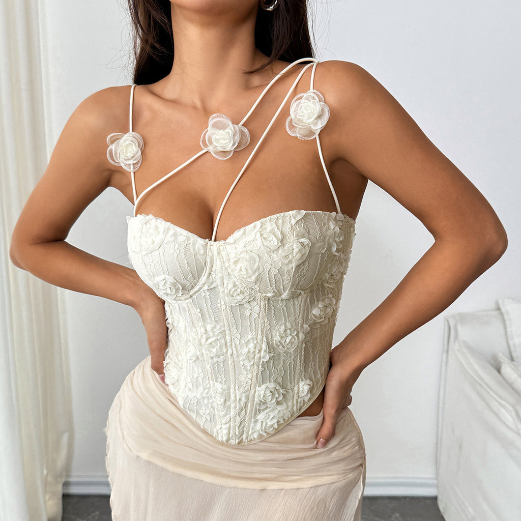Irregular-strap Underwire Fishbone Camisole Top