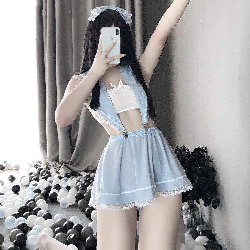 Uniform  Lace Hollow Out Tube Top Sailor Collar Short Skirt Maid