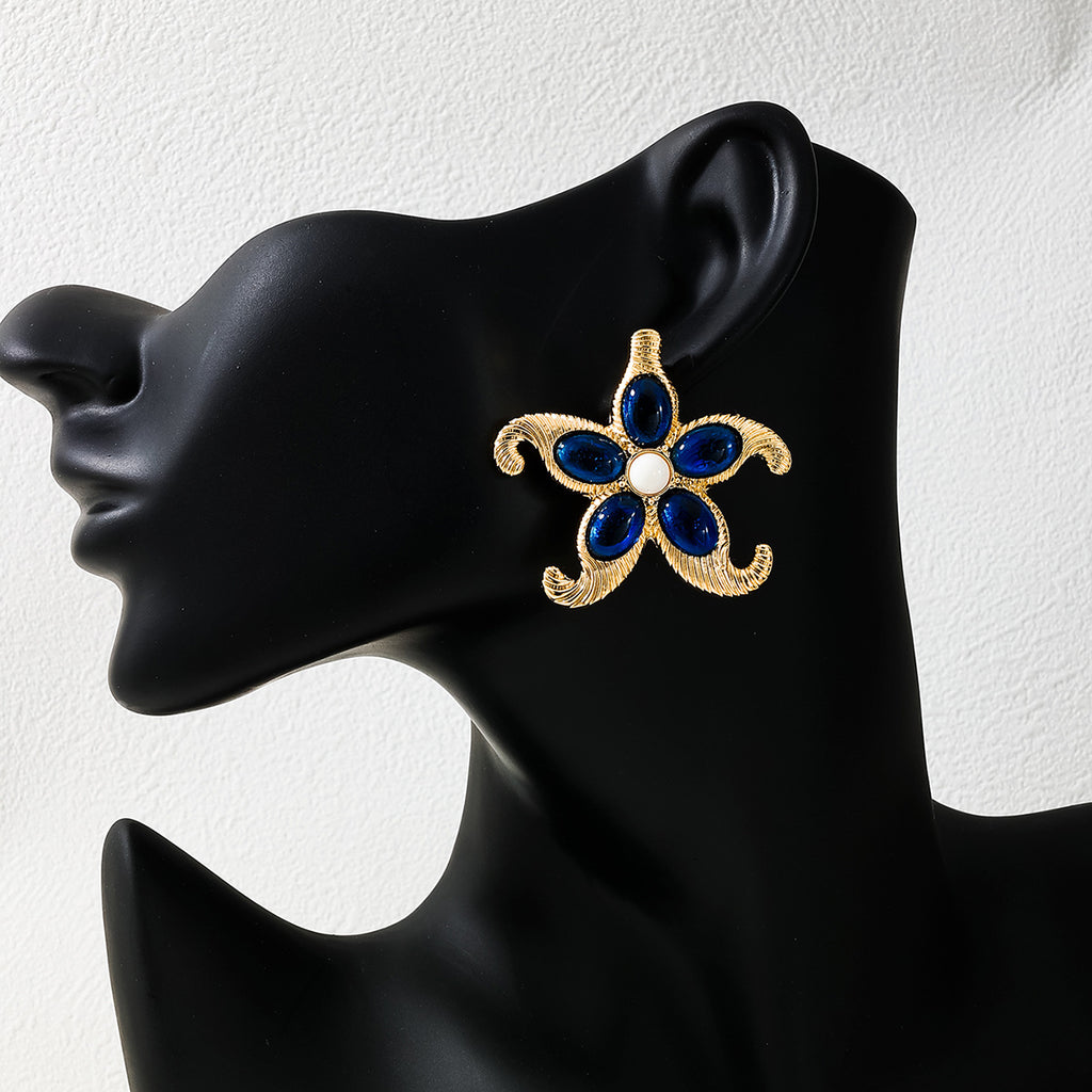 Irregular Neptune-inlaid Handmade Flower Earrings
