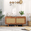 Rattan Shoe Cabinet With 2 Doors With Adjustable Shelf Walnut Color Shapely Shoe Cabinet For Hallway, Living Room And Bedroom, 104x40x48 C