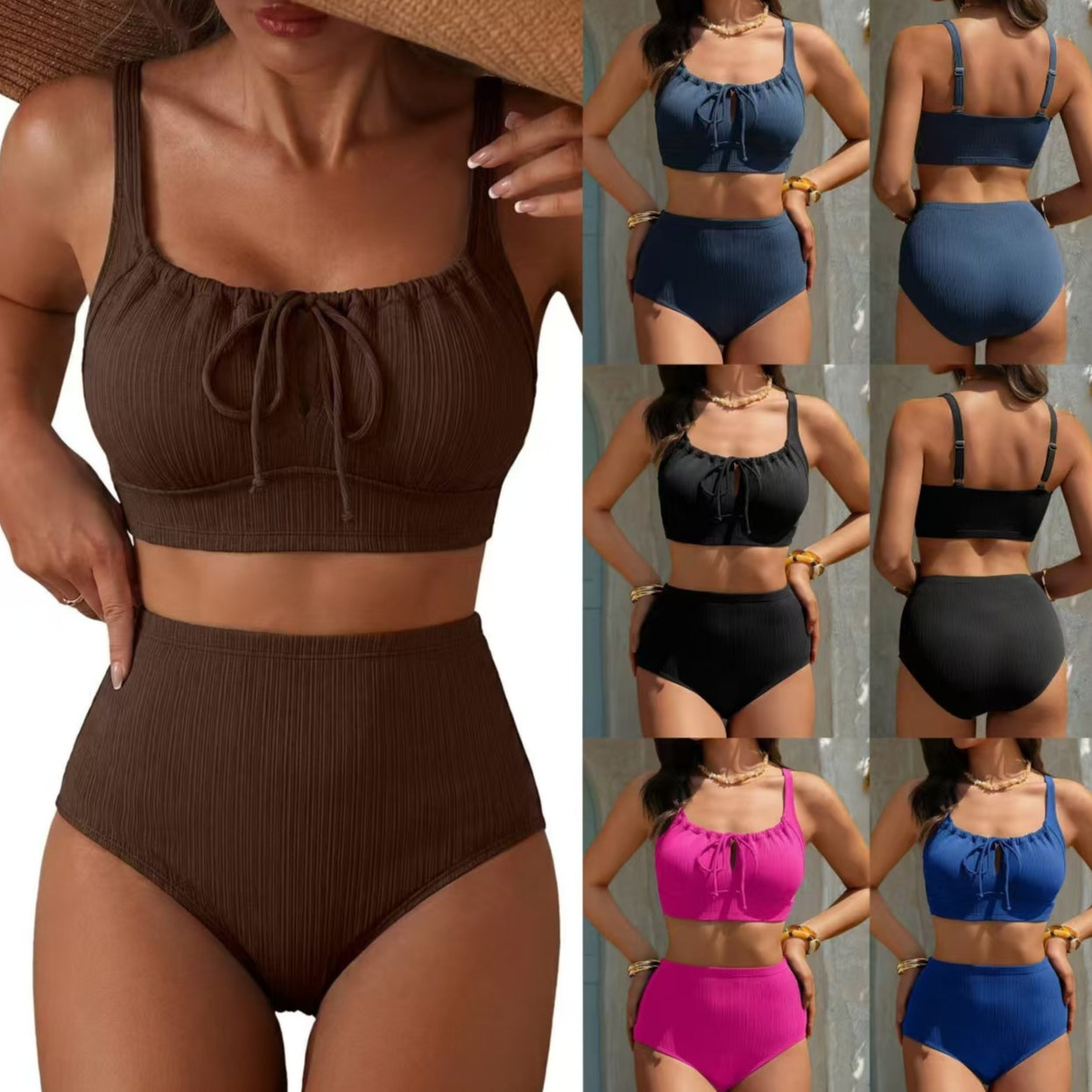 High-waisted Hollow-out Swimsuit Bikini Set