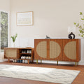 Rattan Sideboard Set For Living Room - Rattan Chest Of Drawers And Shoe Cabinet Combination, Walnut