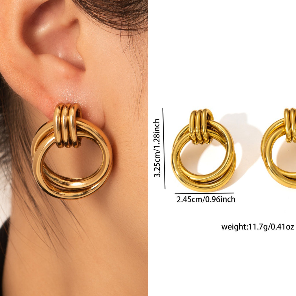 Tarnish Resistant Gold Stainless Steel Earrings Niche High Luxury Ladies Ear Jewelry