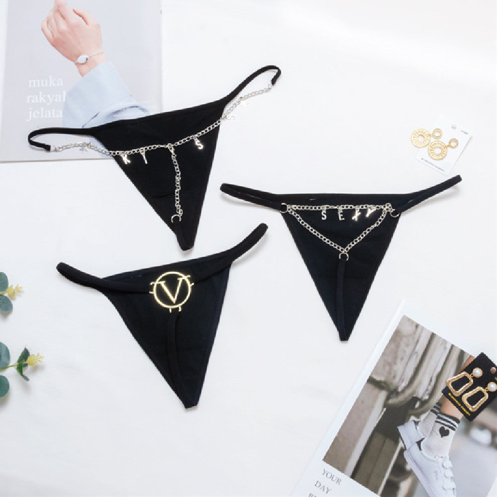 Solid Color Metal Chain Thong Personality