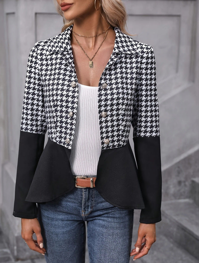 Houndstooth-textured Gradient-button Womens Jacket