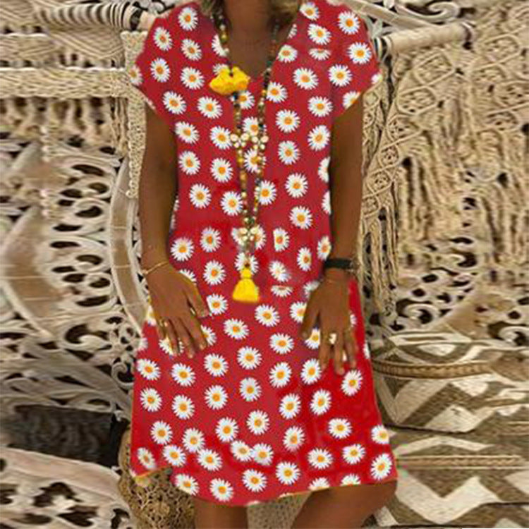 New Women's Dress Summer New Style V-neck Print Dress