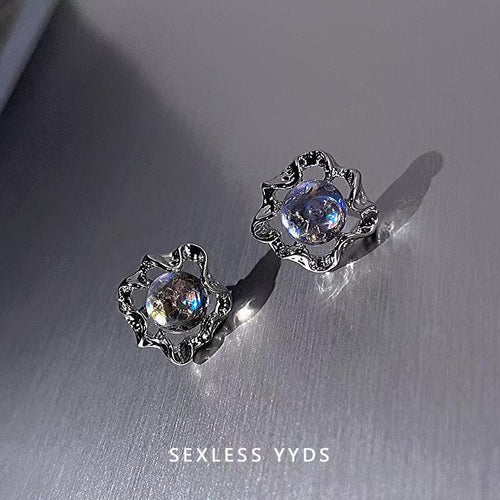 2026 New Japanese Korean Niche Design Moonstone Stud Earrings For Women, Trendy Cold Minimalist Style Light Luxury High-End Fashion Ear Jewelry