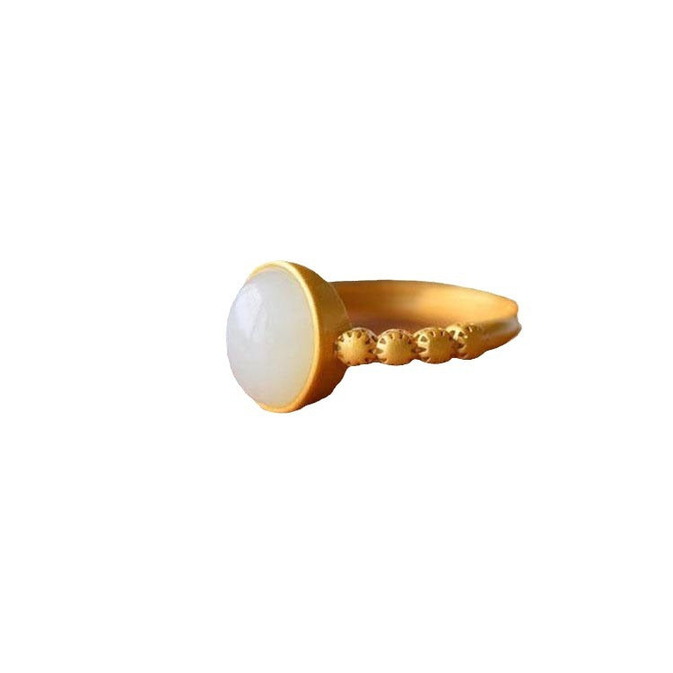 S925 sterling silver natural Hetian gold-plated egg ring