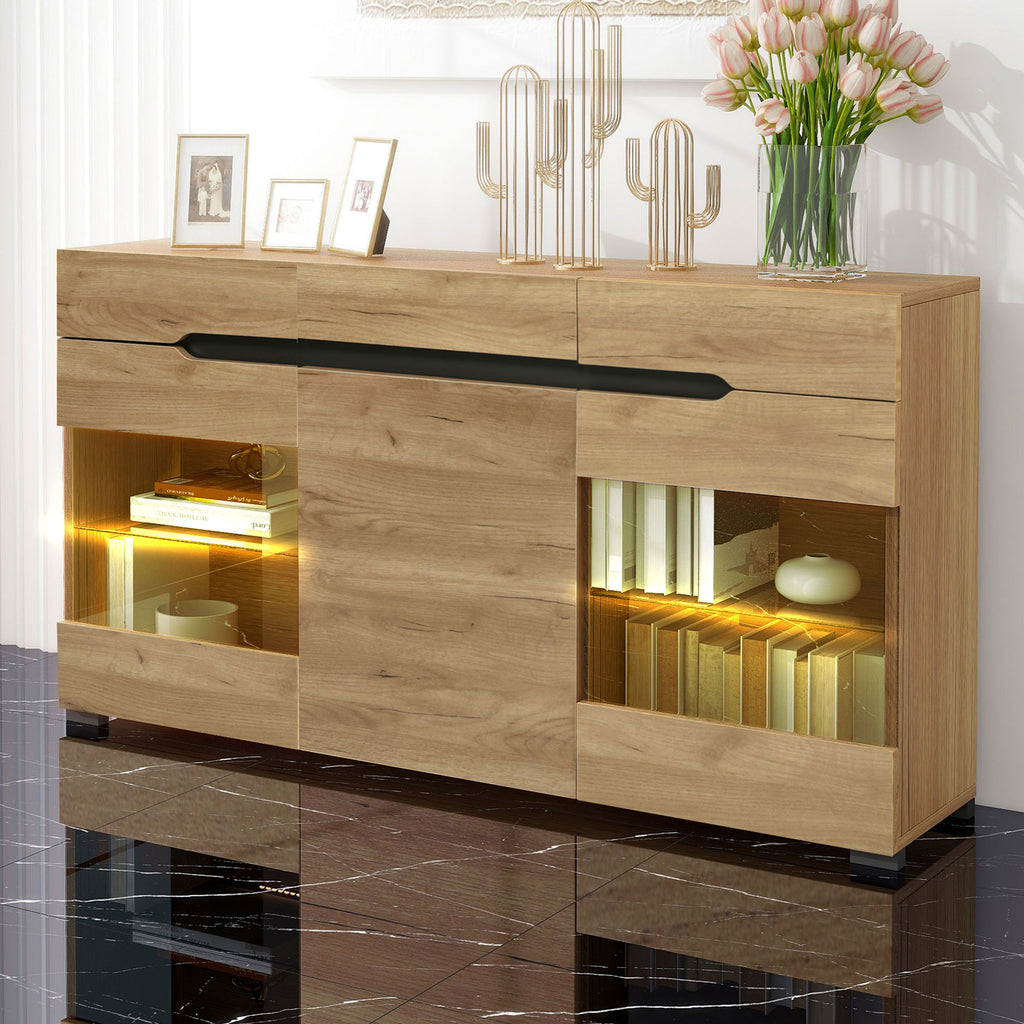 LED Sideboard Cabinet Modern Living Room Credenza Furniture 3 Doors 3 Drawers Modern Dresser With Plenty Of Storage For Your Living Area